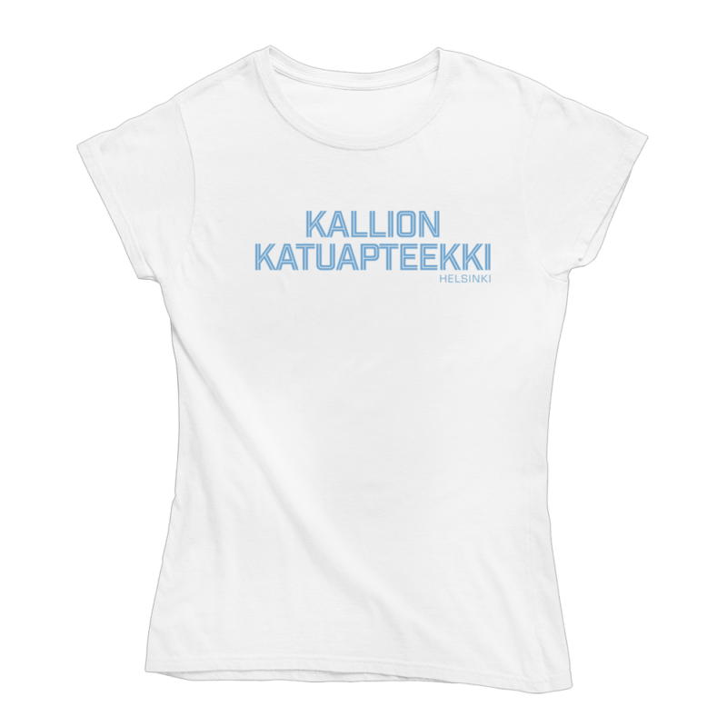 Kalliossa palvelu pelaa! Valkoinen Kallio-aiheinen naisten Kallio T-paita, pehmeä ja laadukas puuvilla. Kallio paita jossa yhdistyy vastuullisuus ja kestävä kehitys.