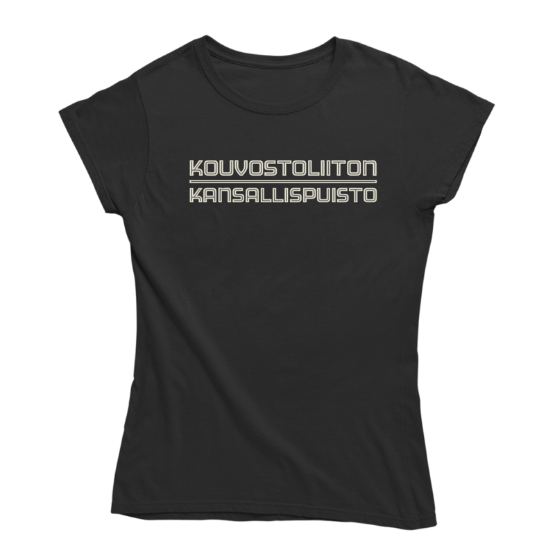 Kansallinen Kouvola. Musta Kouvola-aiheinen naisten Kouvostoliitto T-paita, pehmeä ja laadukas puuvilla. Kouvostoliitto paita jossa yhdistyy vastuullisuus ja kestävä kehitys.