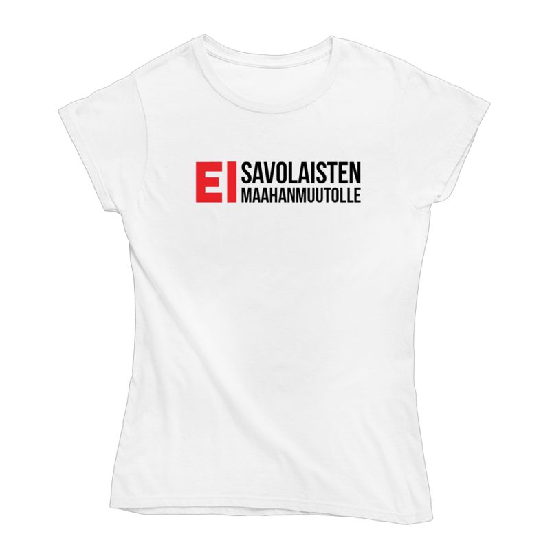 Tiukka EI savolaisuudelle. Valkoinen naisten Savo T-paita, pehmeä ja laadukas puuvilla. Savo paita jossa yhdistyy vastuullisuus ja kestävä kehitys.