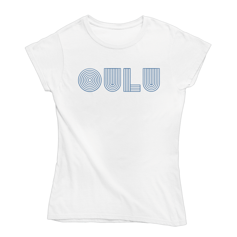 Oulua rinnassa. Valkoinen Oulu-aiheinen naisten Oulu T-paita, pehmeä ja laadukas puuvilla. Oulu paita jossa yhdistyy vastuullisuus ja kestävä kehitys.