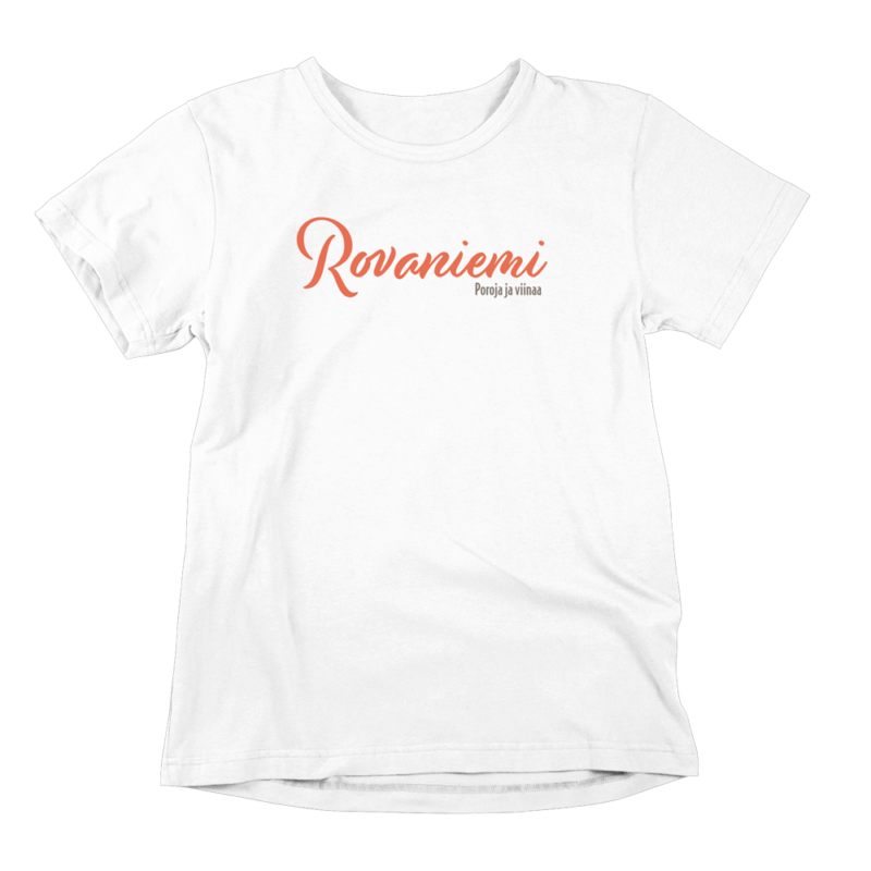 Sekaisin Rovaniemestä. Valkoinen Rovaniemi-aiheinen miesten Rovaniemi T-paita painatuksella, teemana asenne ja huumori. Pehmeä kampapuuvilla tuo mukavuutta arkeen. Sopii myös naisille, eli ns. Unisex Rovaniemi paita.