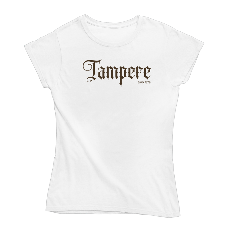Wanha ja leppoisa Tampere. Valkoinen Tampere-aiheinen naisten Tampere T-paita, pehmeä ja laadukas puuvilla. Tampere paita jossa yhdistyy vastuullisuus ja kestävä kehitys.