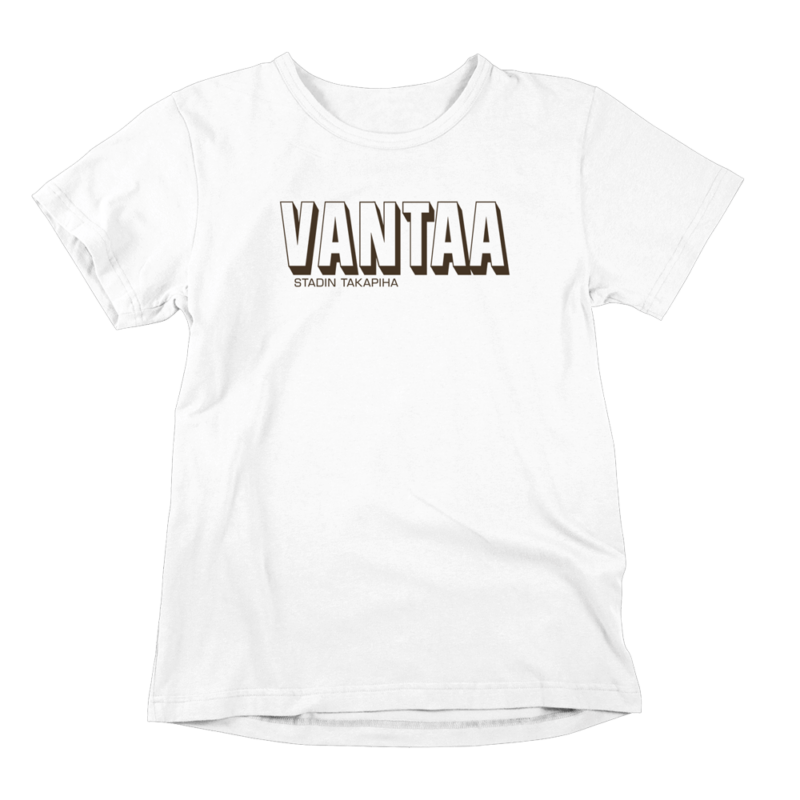 Vantaa löytyy tuolta takaa. Valkoinen Vantaa-aiheinen miesten T-paita painatuksella, teemana asenne ja huumori. Pehmeä kampapuuvilla tuo mukavuutta arkeen. Sopii myös naisille, eli ns. Unisex paita.