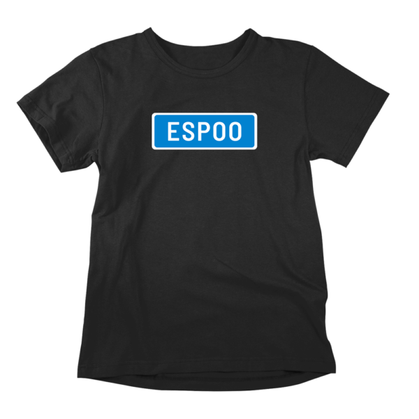 Kaikki tiet vievät Espooseen. Musta Espoo-aiheinen miesten T-paita painatuksella, teemana asenne ja huumori. Pehmeä kampapuuvilla tuo mukavuutta arkeen. Sopii myös naisille, eli ns. Unisex paita.