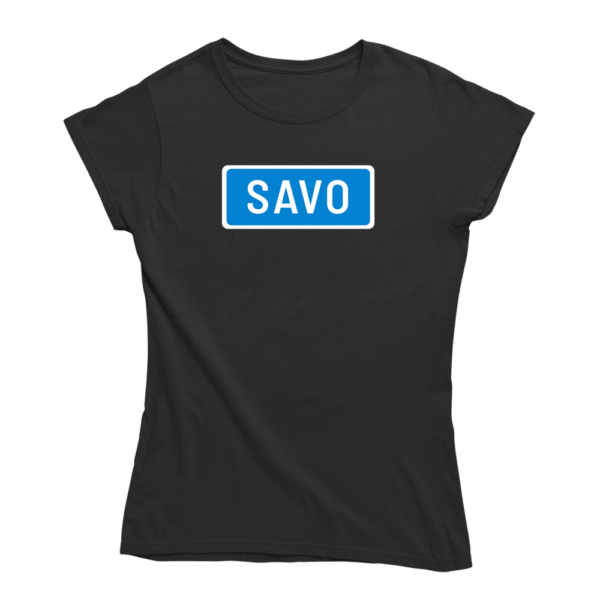 Kaikki tiet vievät Savoon. Musta Savo-aiheinen naisten Savo T-paita, pehmeä ja laadukas puuvilla. Savo paita jossa yhdistyy vastuullisuus ja kestävä kehitys.
