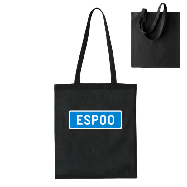 Suuntana Espoo! Musta, kestävä ja ekologinen kangaskassi arkikäyttöön. Puuvillakassi joka palvelee pitkään.