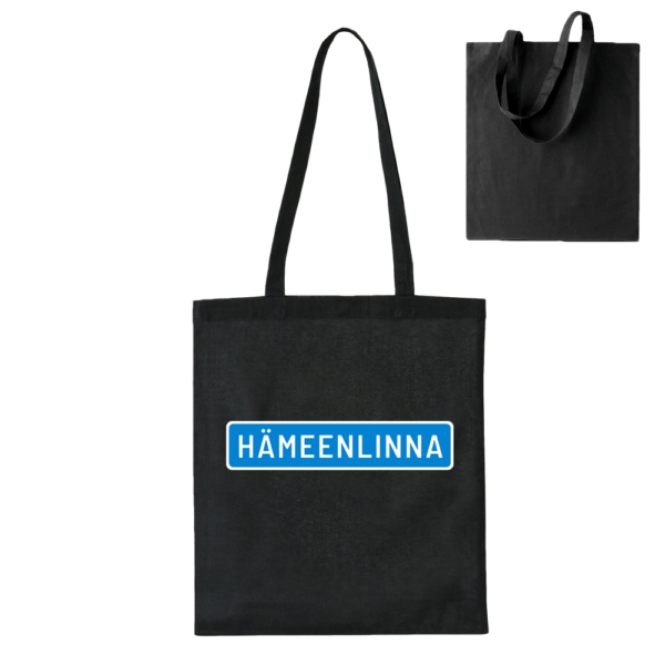 Suuntana Hämeenlinna! Musta, kestävä ja ekologinen kangaskassi arkikäyttöön. Puuvillakassi joka palvelee pitkään.