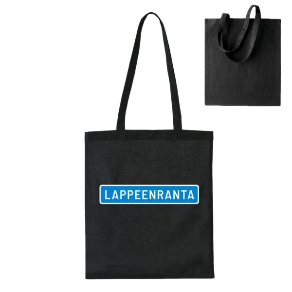 Suuntana Lappeenranta! Musta, kestävä ja ekologinen kangaskassi arkikäyttöön. Puuvillakassi joka palvelee pitkään.