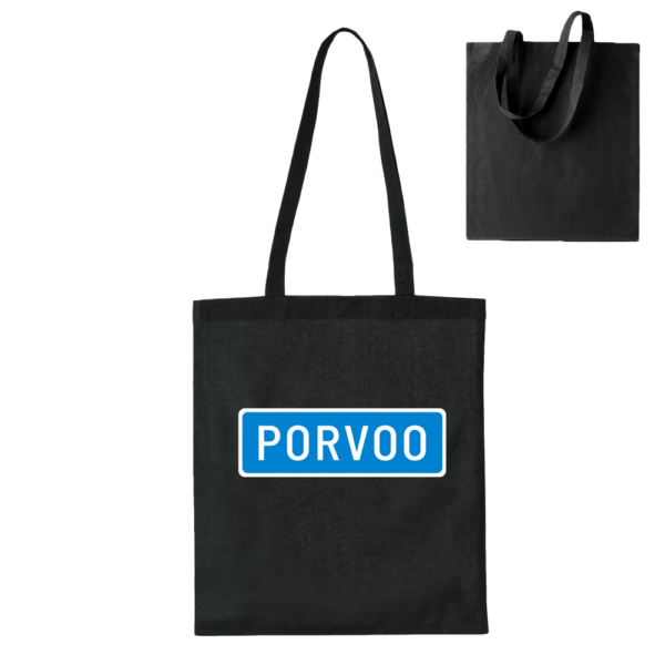 Suuntana Porvoo! Musta, kestävä ja ekologinen Porvoo kangaskassi arkikäyttöön. Puuvillakassi joka palvelee pitkään.