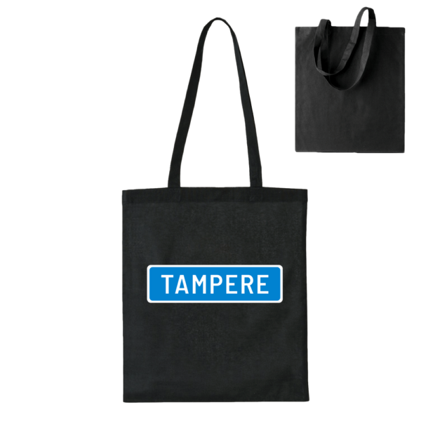 Suuntana Tampere! Musta, kestävä ja ekologinen Tampere kangaskassi arkikäyttöön. Puuvillakassi joka palvelee pitkään.