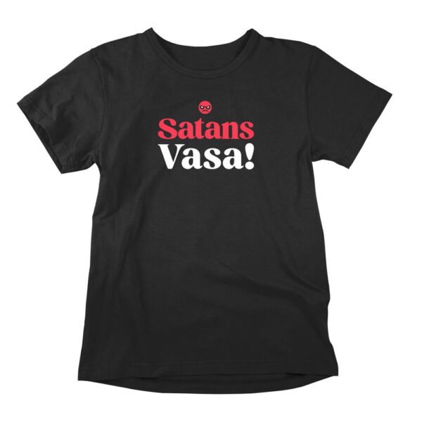 Satans Vasa otsikolla hauska Saunazilla huumoripaita miehille ja naisille. T-paita painatuksella, laadukas Vaasa-aiheinen huumoripaita ilmaisella toimituksella koko Suomeen!