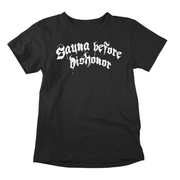 Musta sauna T-paita Saunazillalta. Sauna-aiheinen hauska T-paita hienolla streetwear-tyylillä.