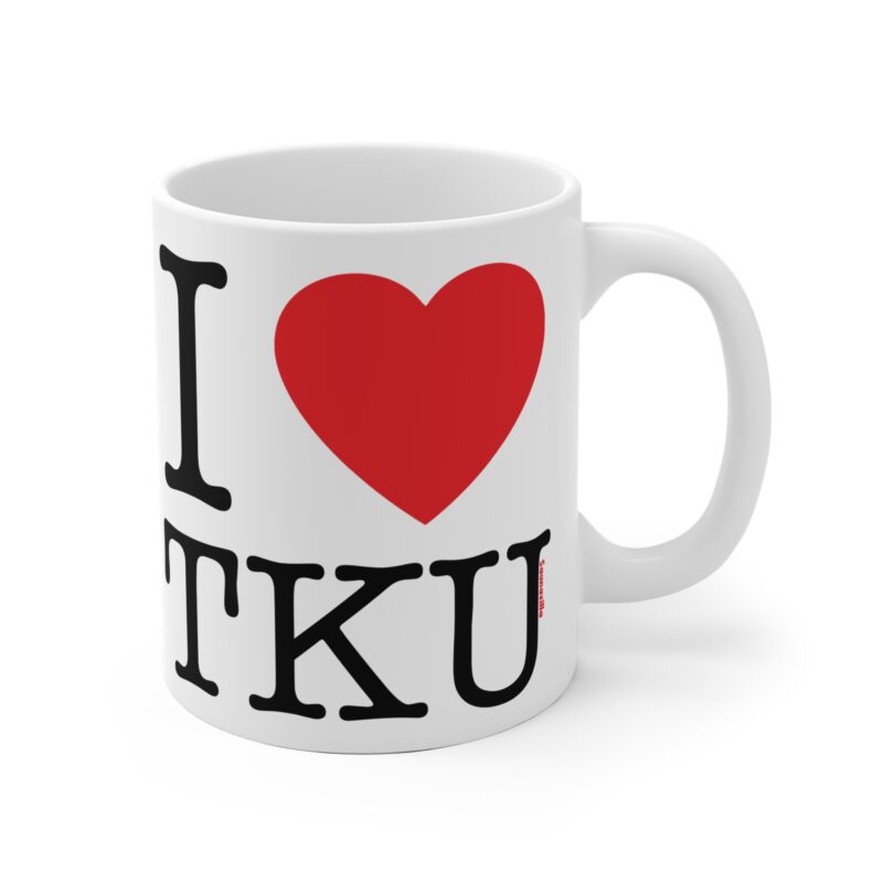 Ceramic coffee mug with classic “I Love Turku” slogan and red heart graphic