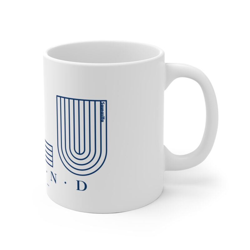 Funny coffee mug featuring the word “Oulu” in bold, modern typography on a white ceramic mug
