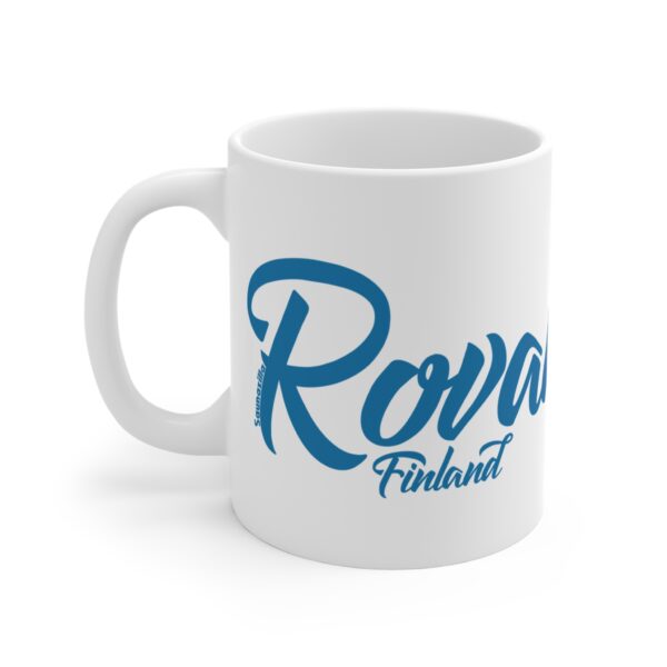 11oz funny mug showcasing a humorous take on Arctic life with “Pretty F*cking Up There” text