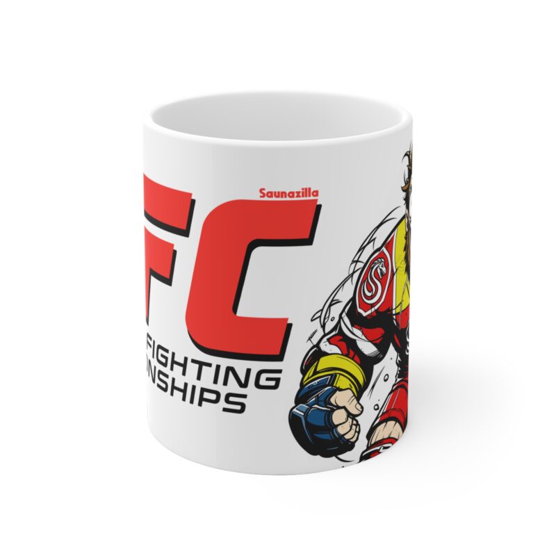 11oz funny mug parodying combat sports – hockey players clashing on ice with dramatic text