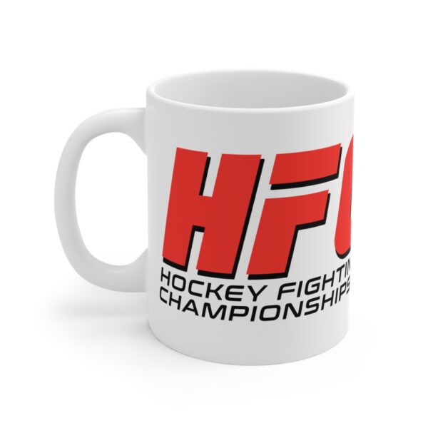 Funny coffee mug for hockey fans – “Hockey Fighting Championships” printed in gritty, bold font