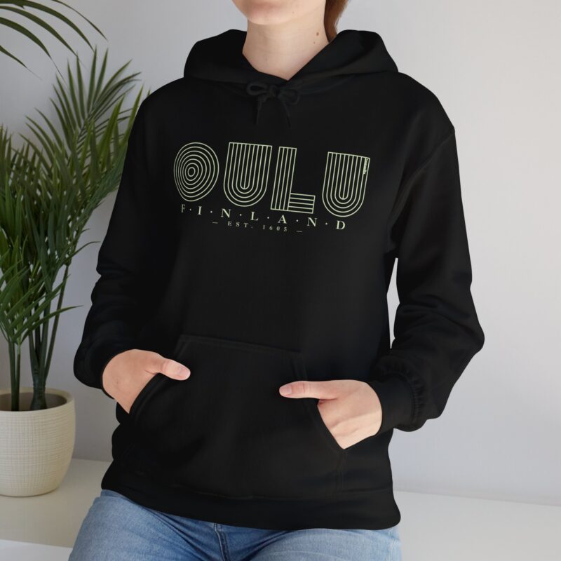 Classic hoodie featuring bold “Oulu Finland” text in clean, modern font across the chest