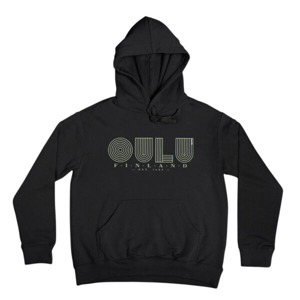 Oulu Finland hoodie with a stylish design print. Oulu hooded sweatshirt with Finnish design.