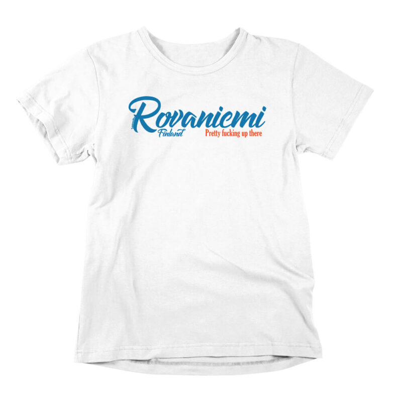 Rovaniemi Finland in Lapland region, funny t-shirt and Finland product in the color white shirt.