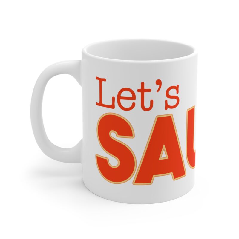 11oz funny mug with minimalist design – “Let’s Sauna” in clean Scandinavian type