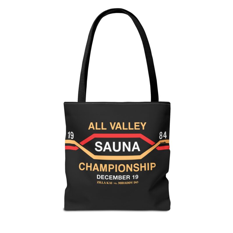 Large canvas tote bag with bold design – birch whisk duel and steam-filled sauna arena