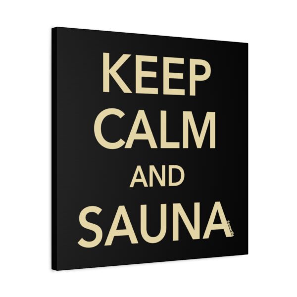 Funny wall art with crown-style graphic and the text “Keep Calm And Sauna,” perfect for home decor