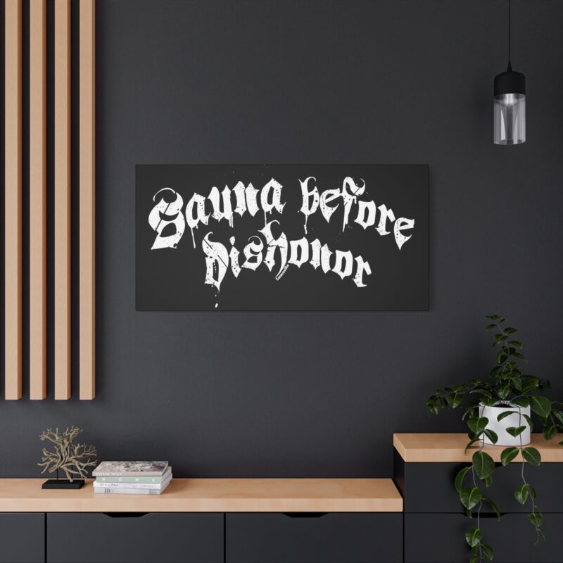 Funny wall art featuring a warrior-style motto with steam and birch whisk illustrations