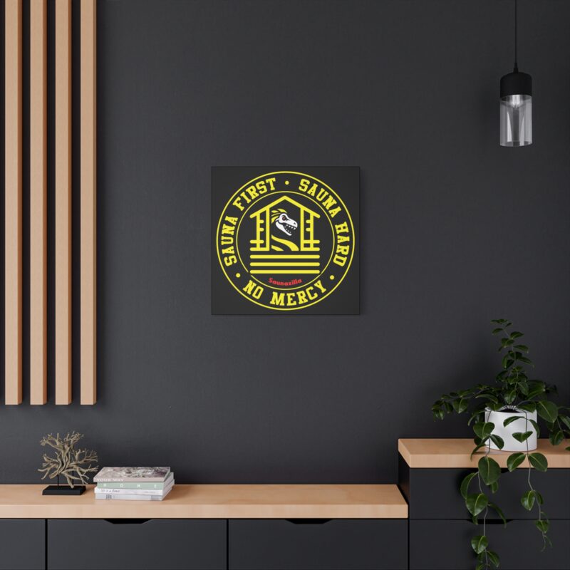 Canvasprint featuring explosive typography and heat-wave visuals – “Sauna Hard” theme