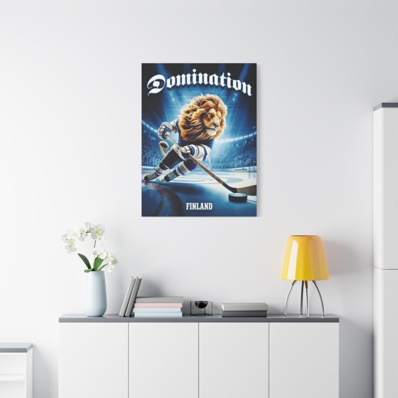 Canvas art with powerful Nordic imagery – the Finnish Hockey Lion charging across the ice
