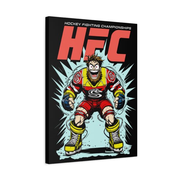 Stretched canvas art with dramatic lighting and players in combat stances, ready to brawl on ice
