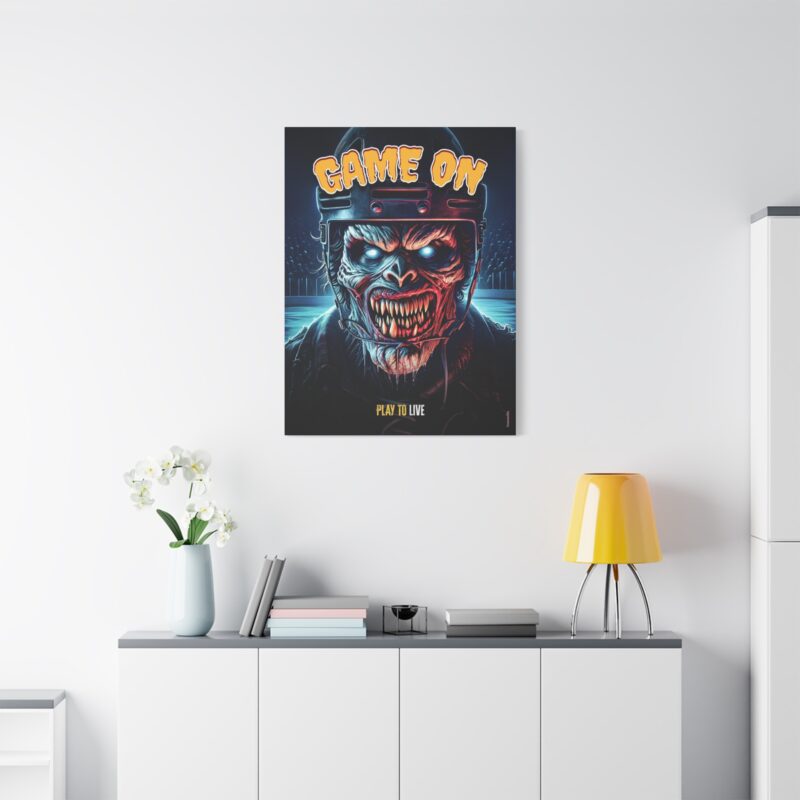 Canvas art celebrating the spirit of competition – “Game On, Play To Live” in gritty modern font
