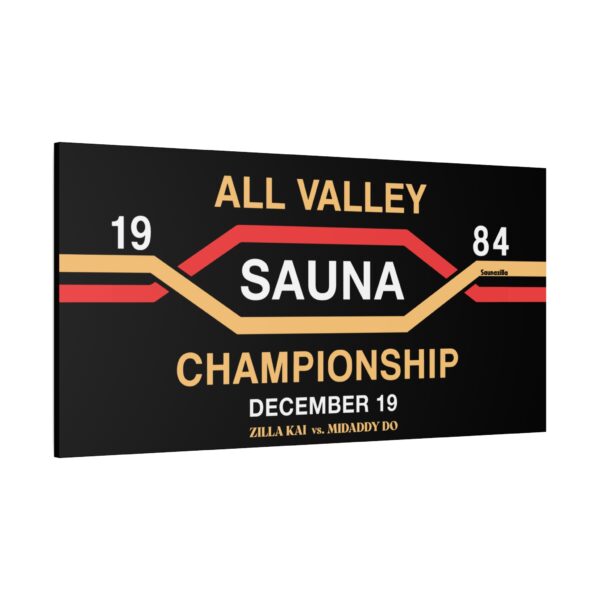 Canvasprint parodying karate championship graphics with sauna fighters squaring off in steam