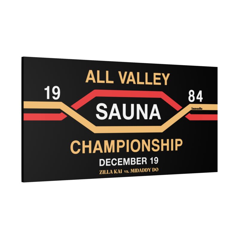 Canvasprint parodying karate championship graphics with sauna fighters squaring off in steam