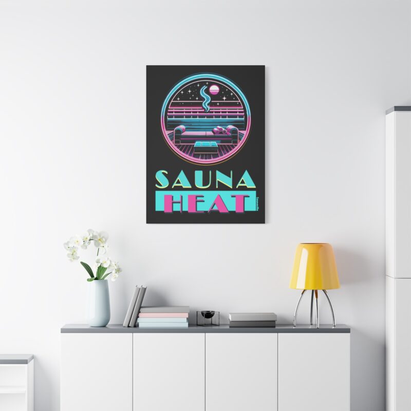 Canvas art with minimalist design – warm color gradients and the text “Sauna Heat”