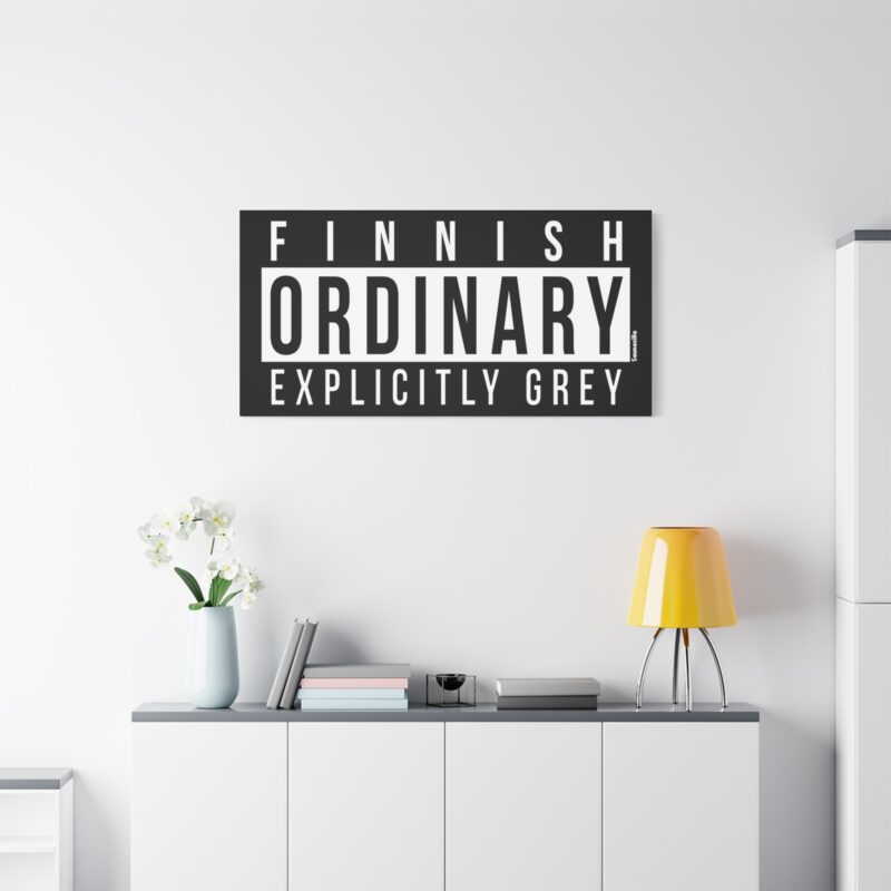 Canvasprint featuring a bleak, overcast cityscape with the text “Explicitly Grey” as quiet satire