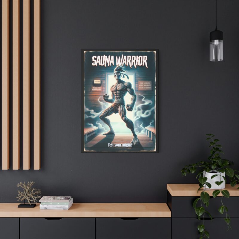 Funny wall art showing a steam-covered hero ready for battle, birch whisk in hand