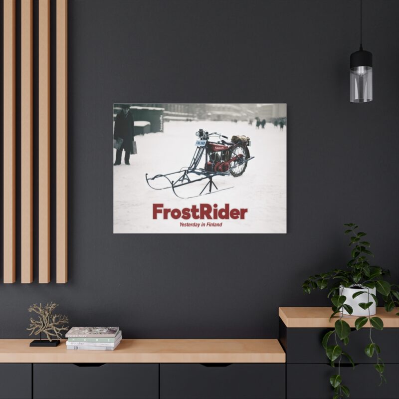 Canvasprint with epic winter fantasy art – FrostRider cloaked in snow and steam, charging through the ice