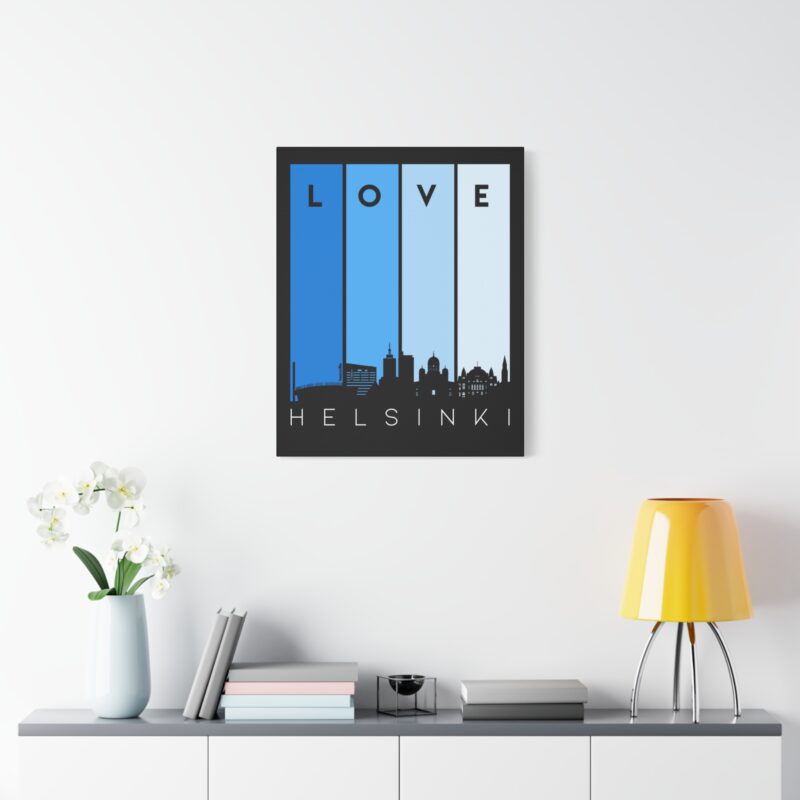 Canvasprint featuring minimalist city pride slogan – “Love Helsinki” in stylish modern font