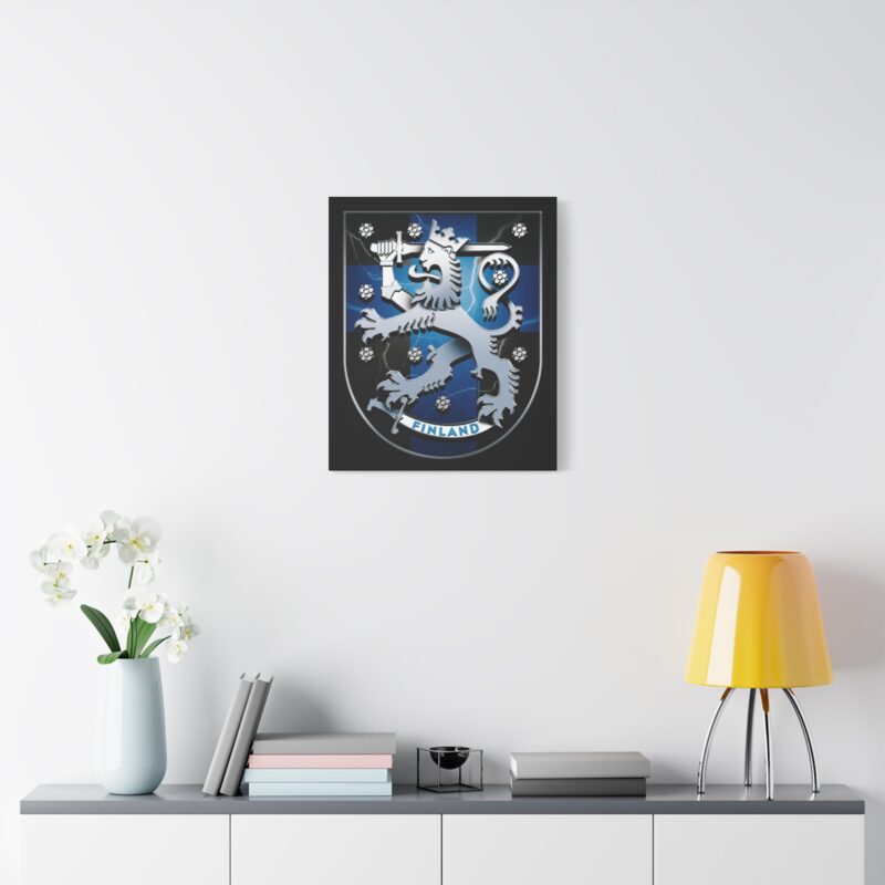Stretched canvas print featuring the official Coat of Arms of Finland in detailed design