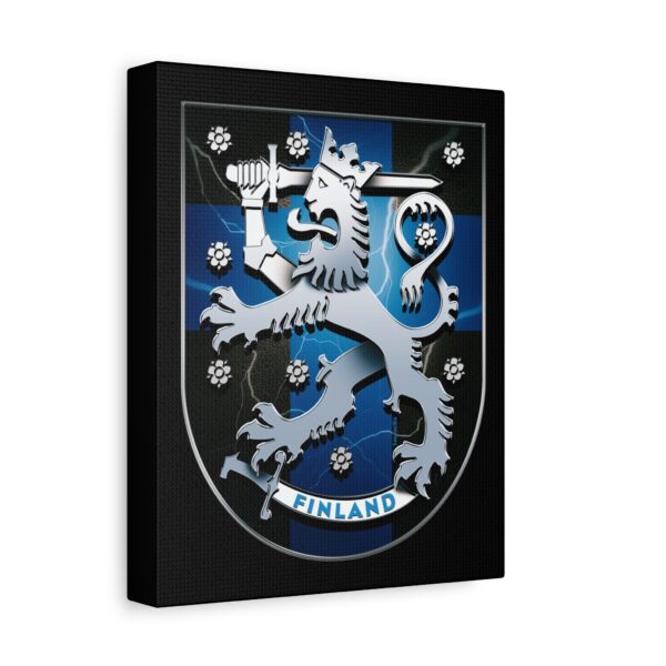 Canvasprint with Finland’s heraldic lion emblem holding a sword on a red background
