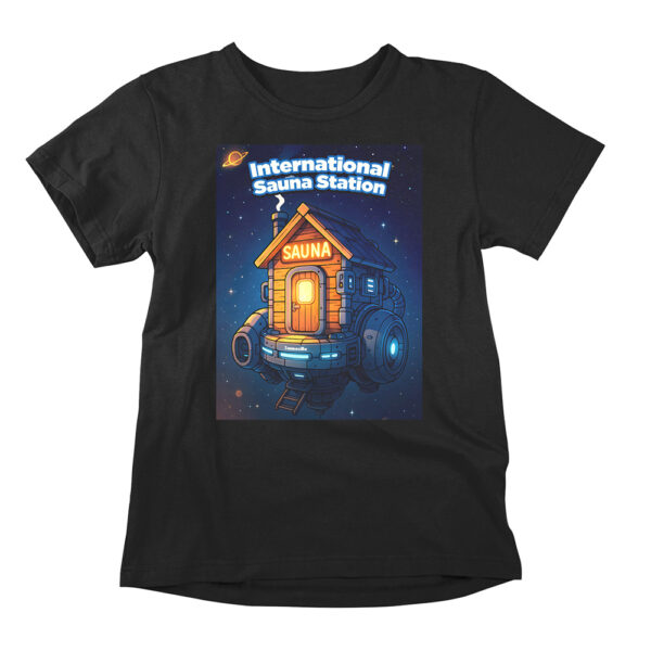 Funny t-shirt with a sauna theme. A futuristic international space station turned into a sauna. Kind of like an international sauna station.