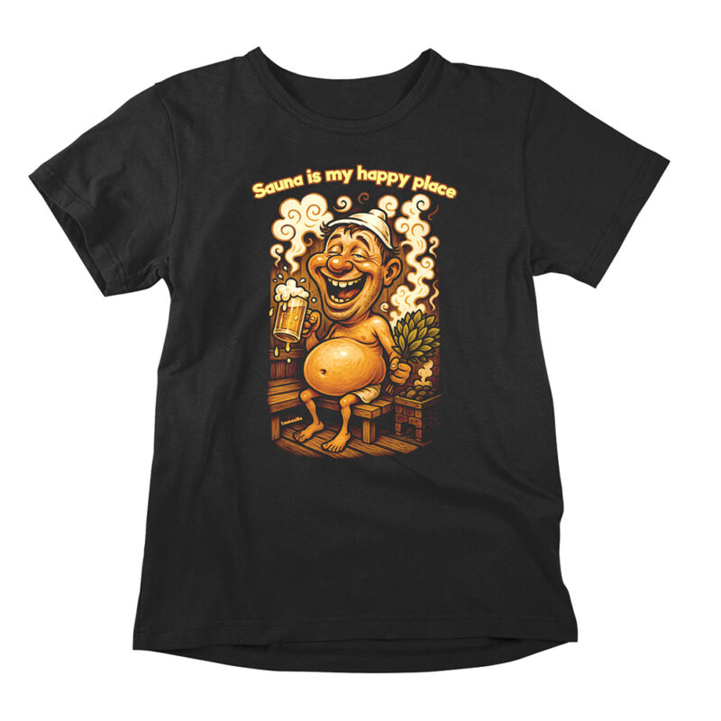 Sauna is my happy place - that's what all Finns love to say. This hilarious and funny t-shirt pokes fun at Finnish sauna culture.