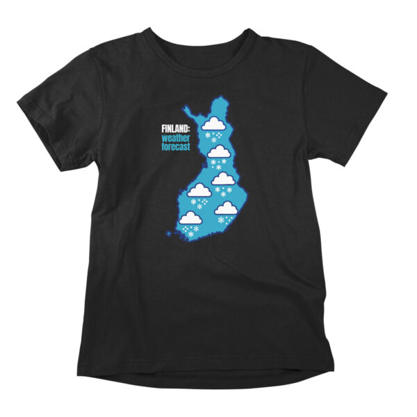 Finnish winter is filled with snow and snowfall. This funny t-shirt pokes fun of the wintery weather forecast of Finland.