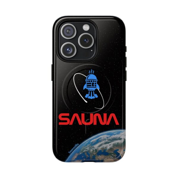 Sweat Worm Logo is a funny sauna-theme tough phone case for iPhone models, poking fun at the classic NASA worm logo. Humorous and high quality, supporting Apple's MagSafe connectivity, it's a perfect iphone case for a fun sauna lifestyle.