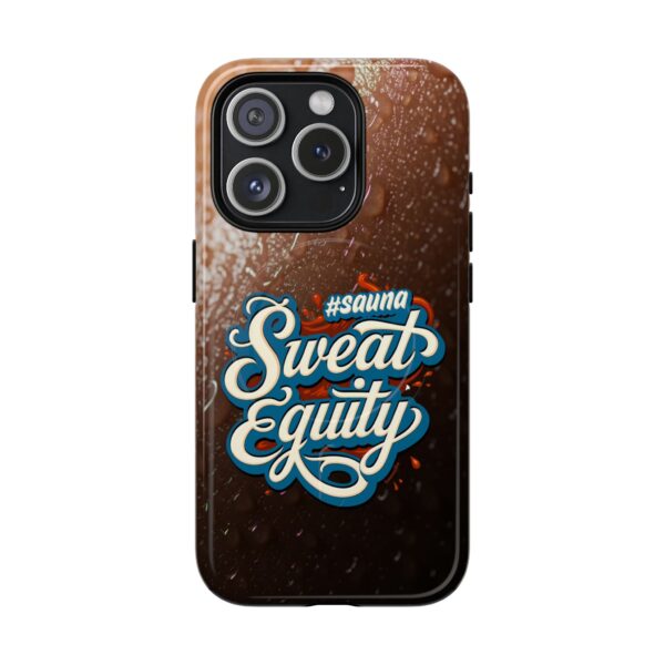 Sweat Equity is a funny sauna-theme tough phone case for iPhone models. Humorous and high quality, supporting Apple's MagSafe connectivity, it's a perfect iphone case for a fun sauna lifestyle.