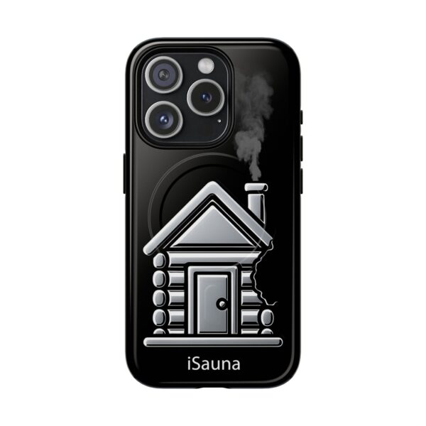 iSauna is a funny sauna-theme tough phone case for iPhone models. Humorous and high quality, supporting Apple's MagSafe connectivity, it's a perfect iphone case for a fun sauna lifestyle.