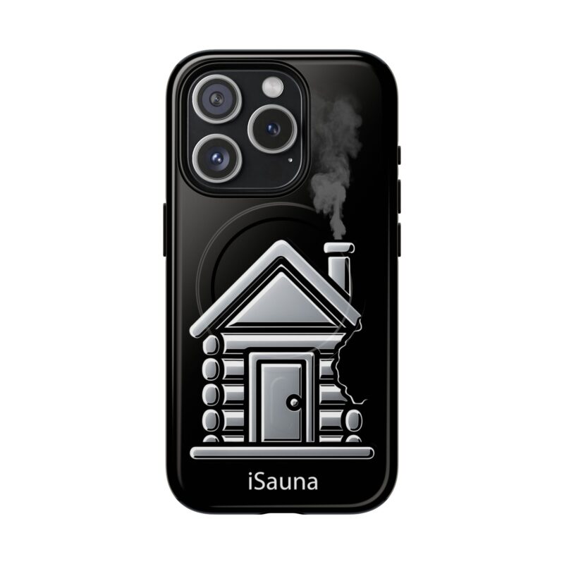 iSauna is a funny sauna-theme tough phone case for iPhone models. Humorous and high quality, supporting Apple's MagSafe connectivity, it's a perfect iphone case for a fun sauna lifestyle.