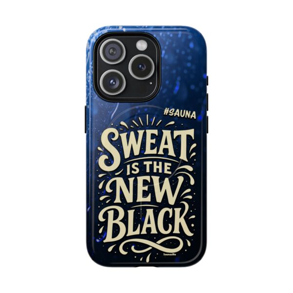 Sweat Is The New Black is a funny sauna-theme tough phone case for iPhone models. Humorous and high quality, supporting Apple's MagSafe connectivity, it's a perfect iphone case for a fun sauna lifestyle.