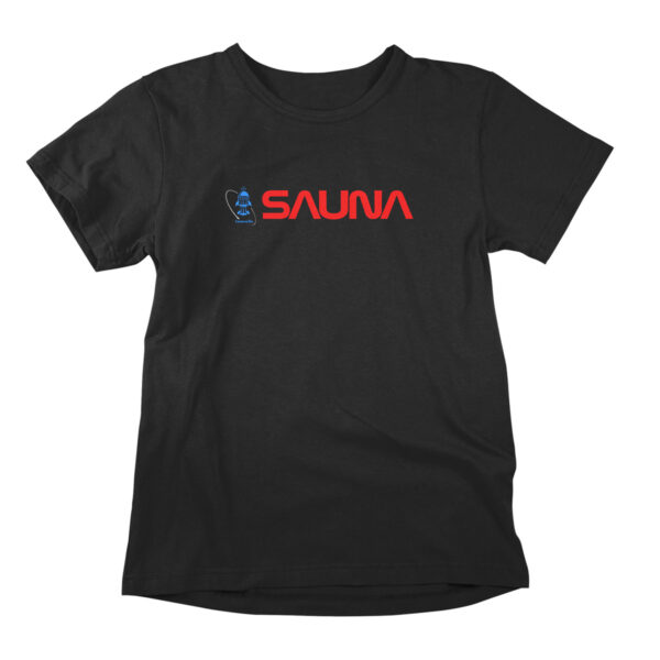 Funny t-shirt applying a NASA logo parody to create a retro t-shirt with a hilarious sauna context.
